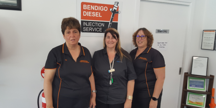 Three ladies standing together. Left to Right, Kim Ritchie, Michelle Stocks (are-able Consultant) & Katriona Heneberry (Bendigo Diesel Injection Service owner)