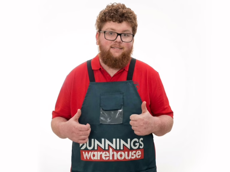 Danial wearing his Bunnings uniform during placement in Bendigo.